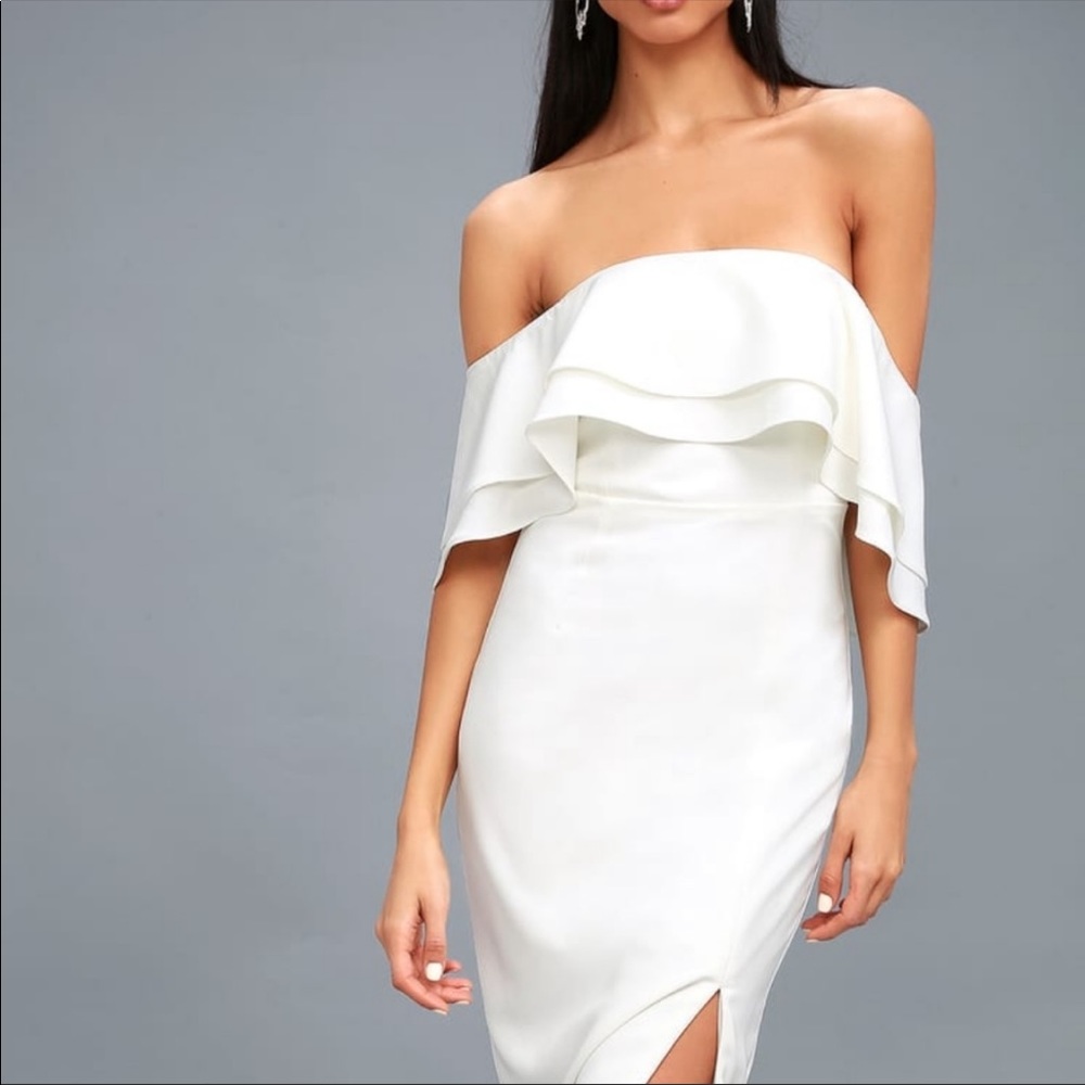 Bardot XS White Ruffle Off-Shoulder Dress